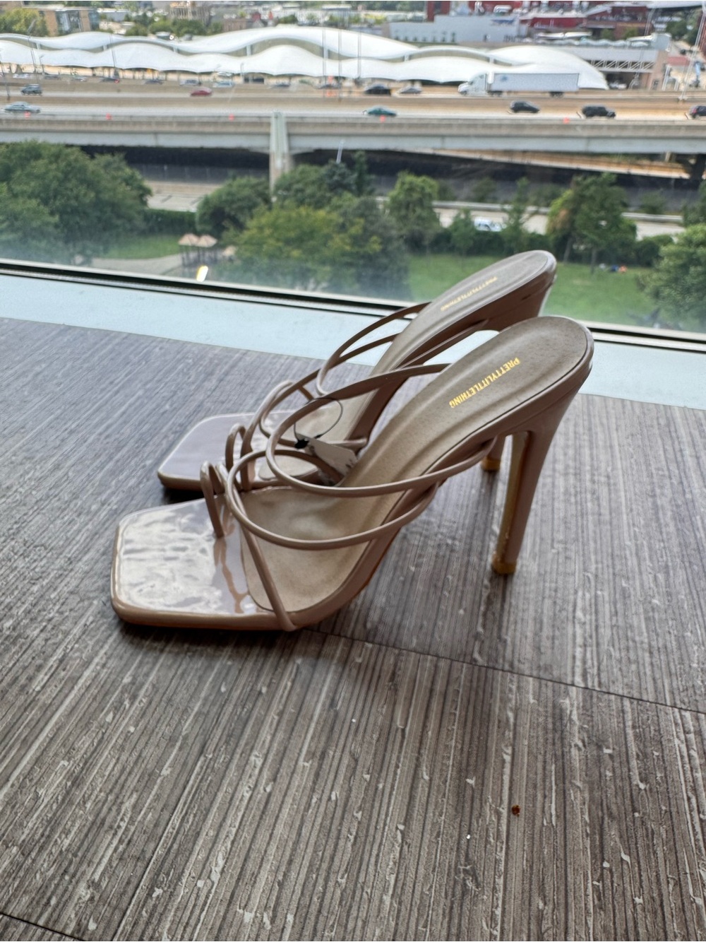 PrettyLittleThing Patent Nude Strappy High Heel Mules